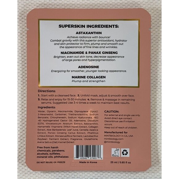 MintBiology Rejuvenating Mask Plump & Lift Astaxanthin 5 Serum Infused Masks NEW - Picture 9 of 9